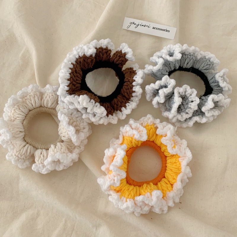 Youjiami Retro Color Matching Wool Wave Hair Band Hand-Woven Hair Rope Hair Rope Bun Hair Ornament Headdress