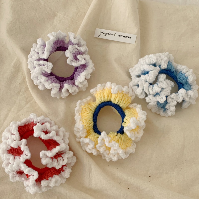 Youjiami Retro Color Matching Wool Wave Hair Band Hand-Woven Hair Rope Hair Rope Bun Hair Ornament Headdress