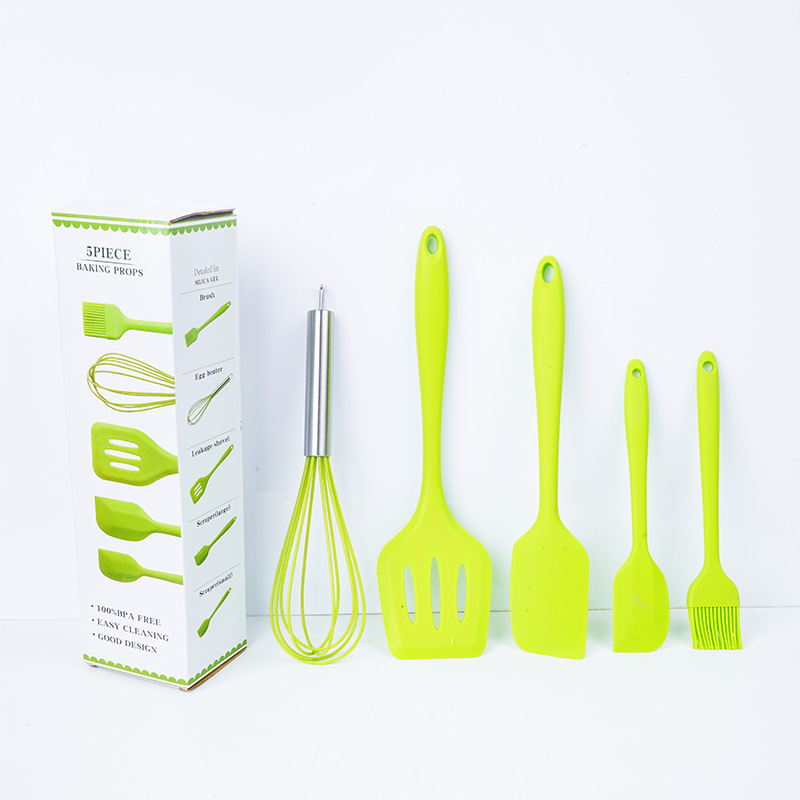 Silicone Kitchenware Baking Tool Egg Beater Scraper Steak Spatula Slotted Turner Spot Five-Piece Baking Cooking