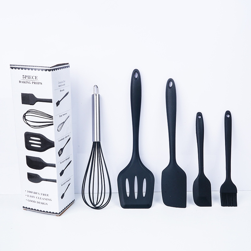 Silicone Kitchenware Baking Tool Egg Beater Scraper Steak Spatula Slotted Turner Spot Five-Piece Baking Cooking