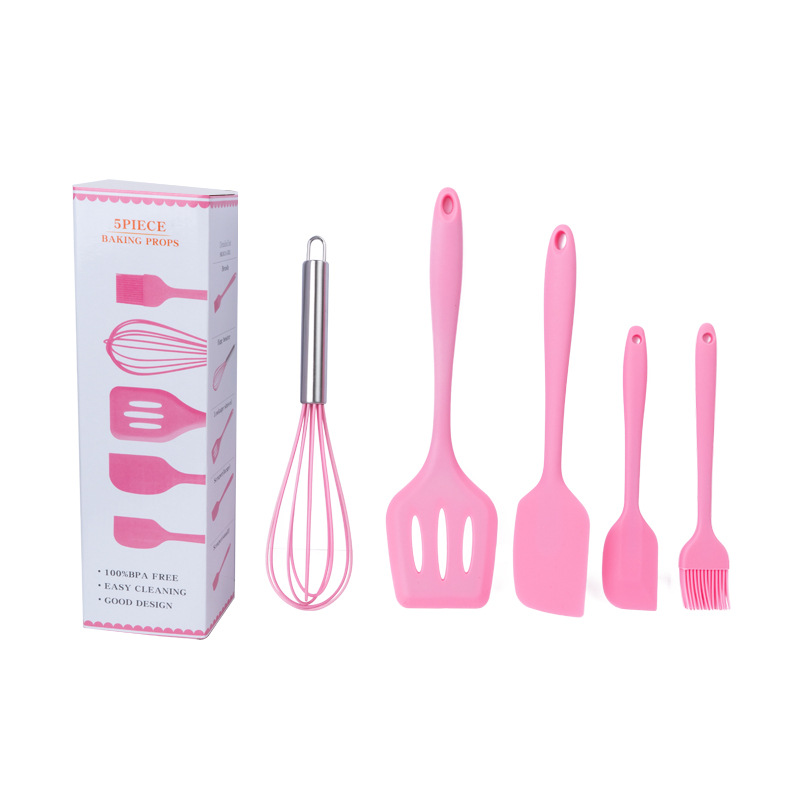 Silicone Kitchenware Baking Tool Egg Beater Scraper Steak Spatula Slotted Turner Spot Five-Piece Baking Cooking