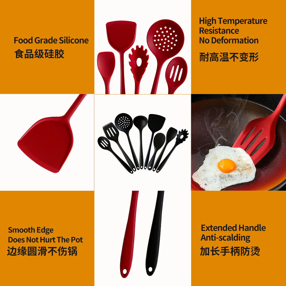 All-Inclusive Silicone Kitchenware Set Spatula Chinese Shovel Integrated Rice Spoon Soup Spoon Fence Powder Claw Leakage 8-Piece Set