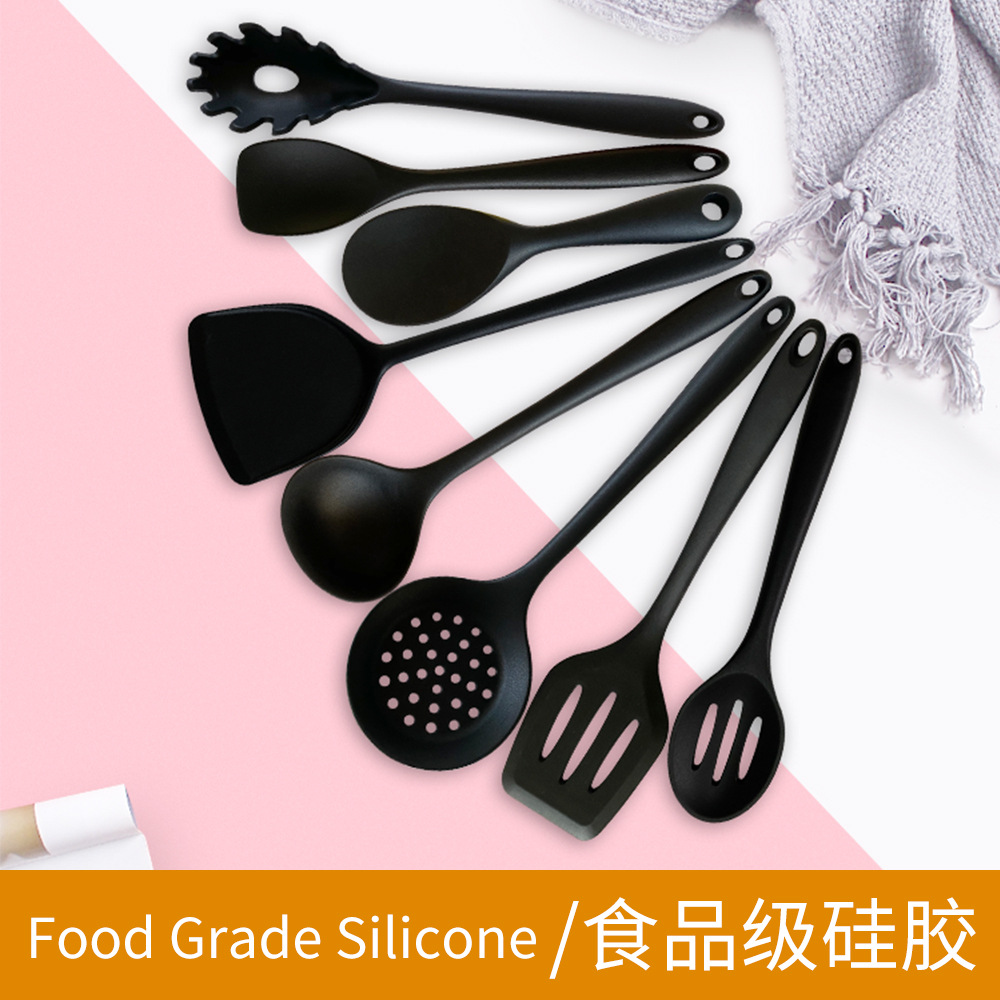 All-Inclusive Silicone Kitchenware Set Spatula Chinese Shovel Integrated Rice Spoon Soup Spoon Fence Powder Claw Leakage 8-Piece Set