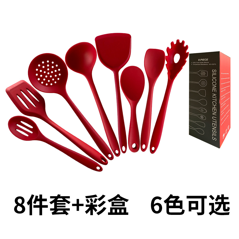 All-Inclusive Silicone Kitchenware Set Spatula Chinese Shovel Integrated Rice Spoon Soup Spoon Fence Powder Claw Leakage 8-Piece Set