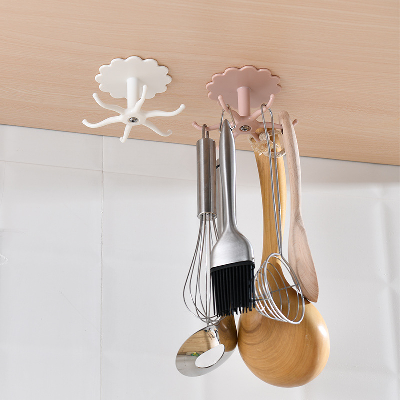 Punch-Free Kitchen Storage Rack Rack Rotatable Hook Spatula Spoon Kitchenware Cabinet Lower Rack