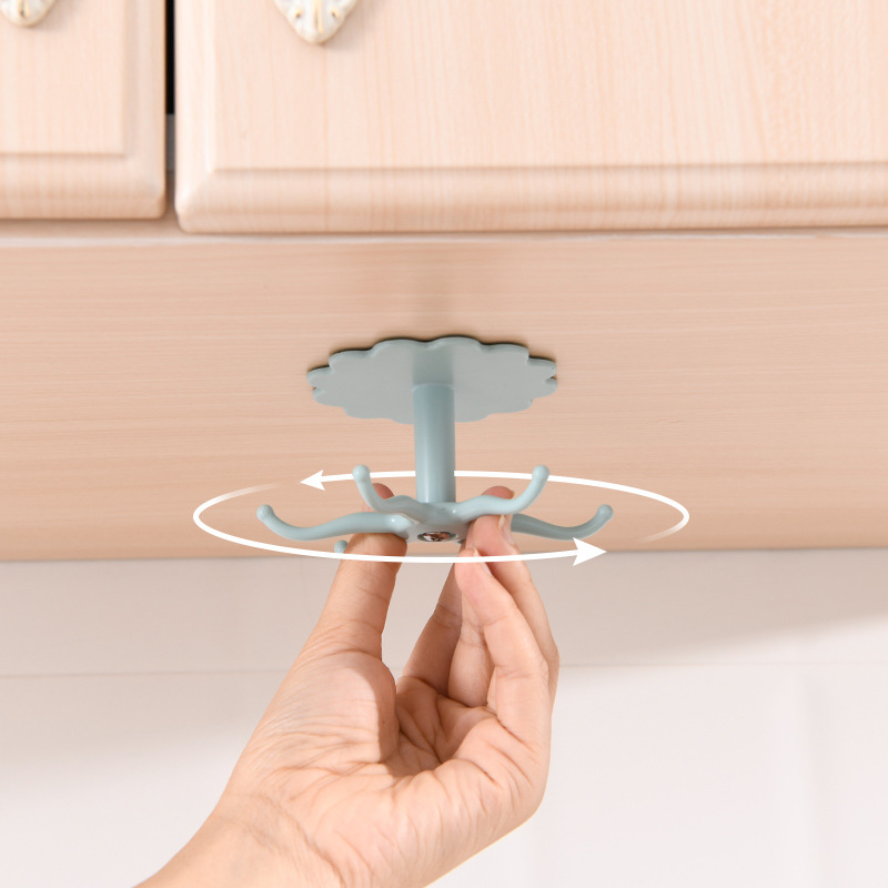 Punch-Free Kitchen Storage Rack Rack Rotatable Hook Spatula Spoon Kitchenware Cabinet Lower Rack
