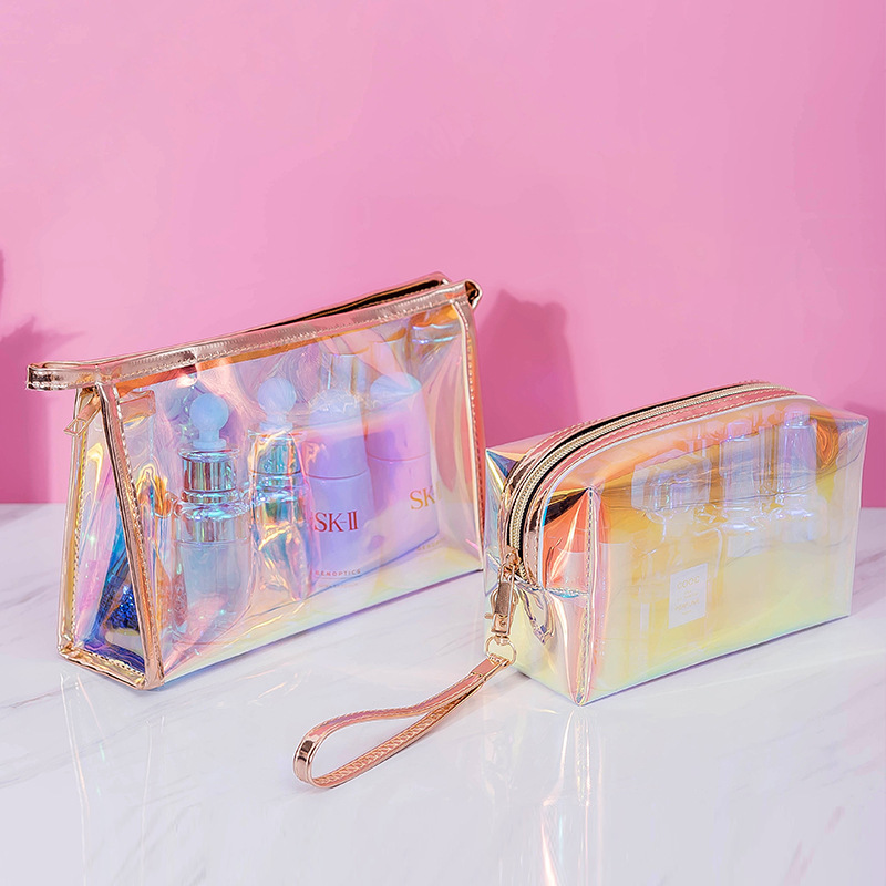 The New web celebrity laser transparent cosmetic bag \&#034;women portable storage bag waterproof travel toiletry bag in TPU