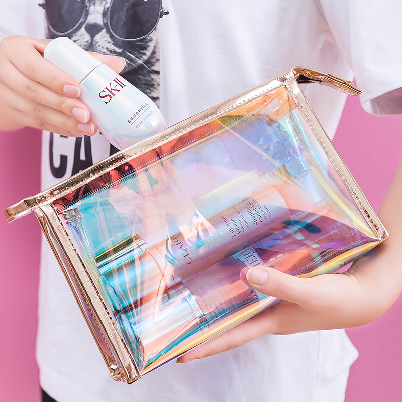 The New web celebrity laser transparent cosmetic bag \&#034;women portable storage bag waterproof travel toiletry bag in TPU