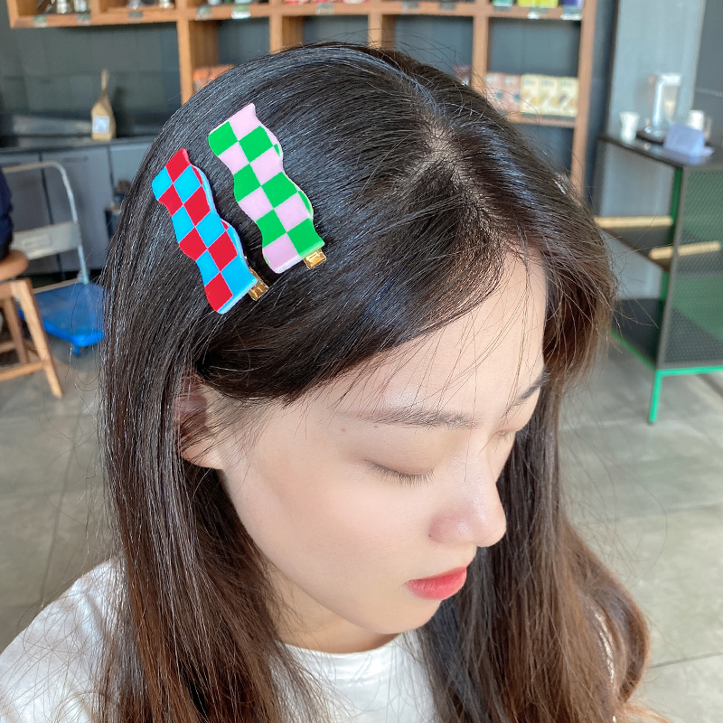 New Wave Chessboard Plaid Barrettes Sweet All-Matching Bang Clip Color Plaid Hair Clip Side Clip Internet Celebrity Hair Accessories Female Fashion