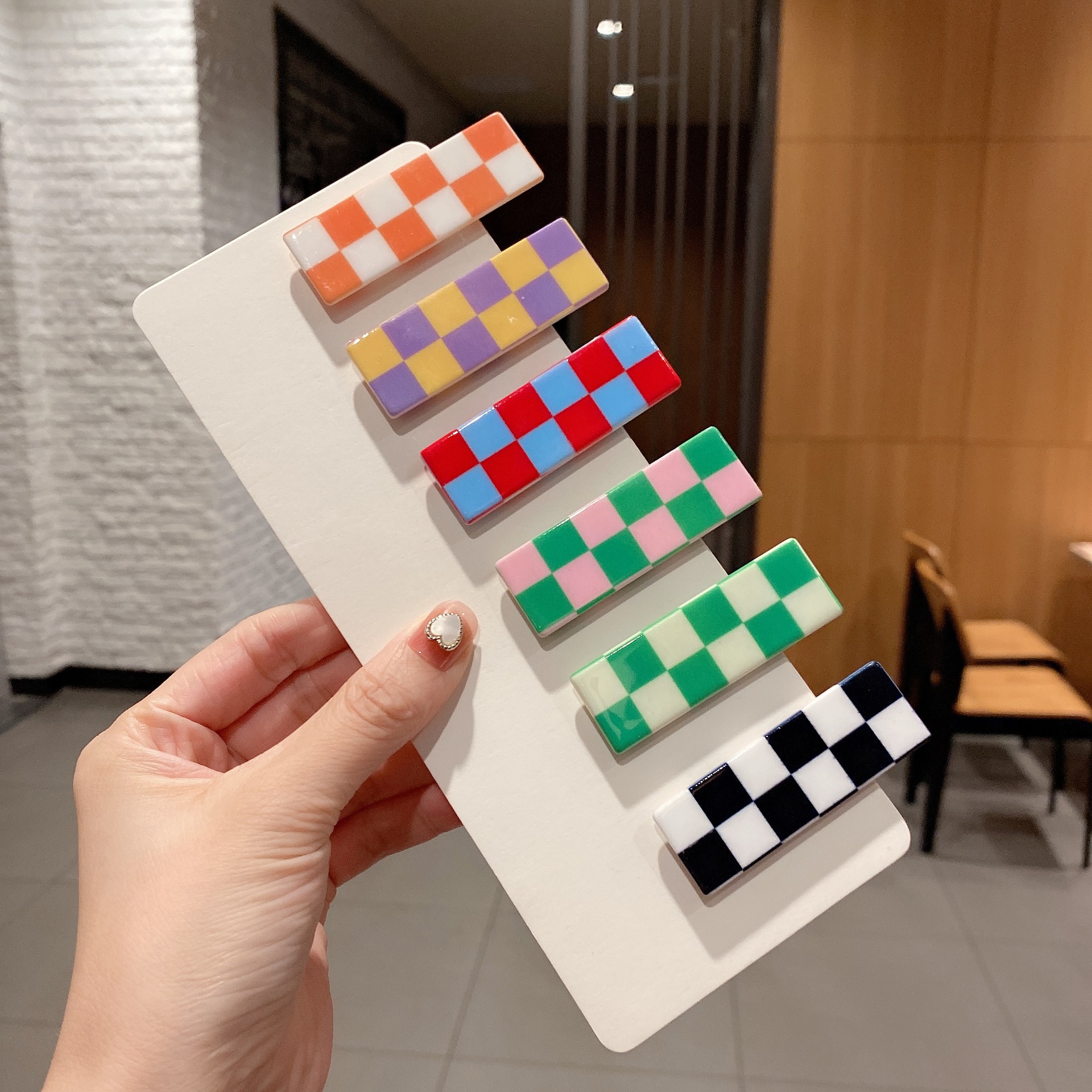 New Wave Chessboard Plaid Barrettes Sweet All-Matching Bang Clip Color Plaid Hair Clip Side Clip Internet Celebrity Hair Accessories Female Fashion
