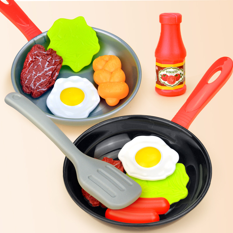 Children Play House Pan Spatula Steak Vegetable Poached Egg Bread Tomato Sauce Food Kitchen Toy Set