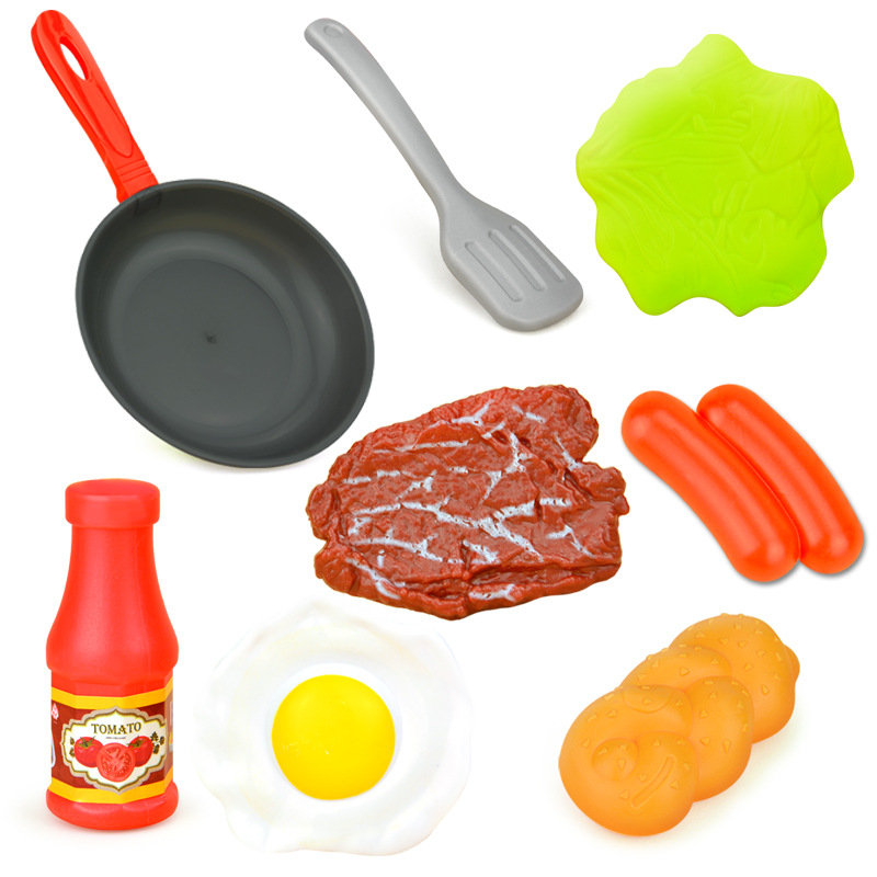 Children Play House Pan Spatula Steak Vegetable Poached Egg Bread Tomato Sauce Food Kitchen Toy Set