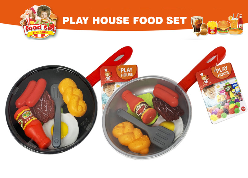 Children Play House Pan Spatula Steak Vegetable Poached Egg Bread Tomato Sauce Food Kitchen Toy Set