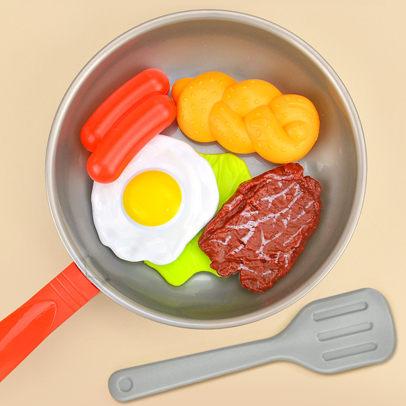 Children Play House Pan Spatula Steak Vegetable Poached Egg Bread Tomato Sauce Food Kitchen Toy Set