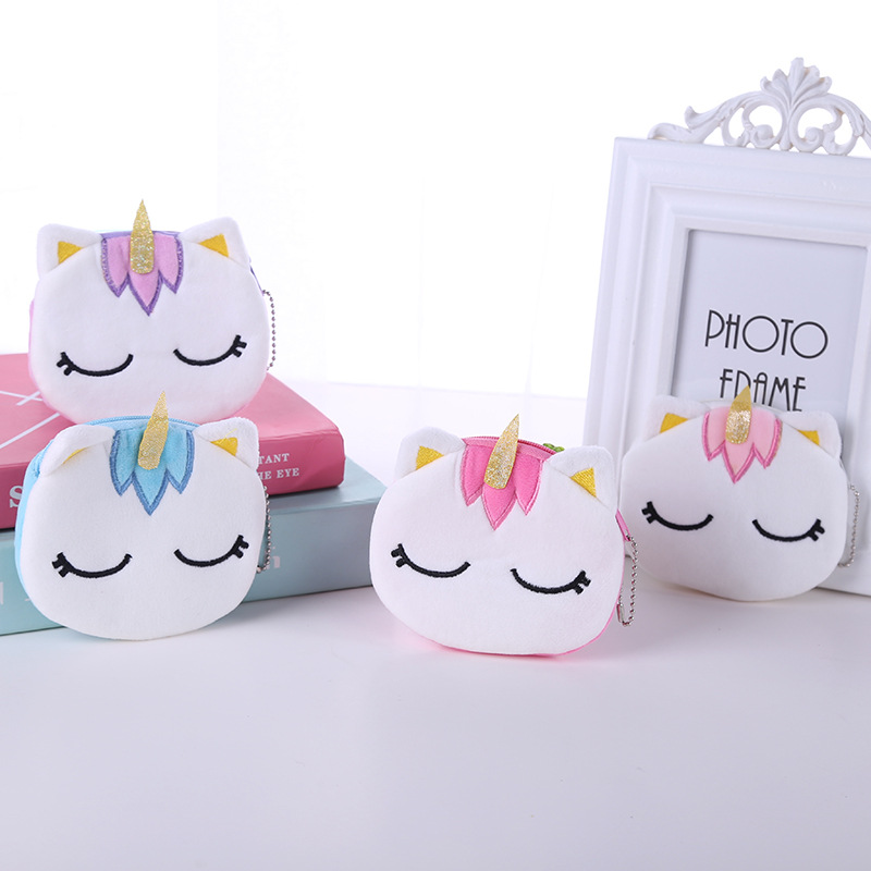 Unicorn Bag Mini Coin Storage Bag Children Cartoon Cute Plush Earphone Bag Cable Package Mini Purse