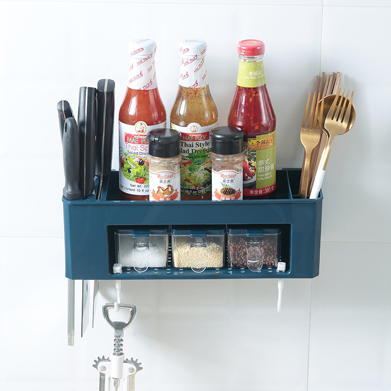 Kitchen Seasoning Storage Box Wall-Mounted Chopsticks Knife Holder Combination Storage Rack Oil Salt Sauce Vinegar Condiment Dispenser