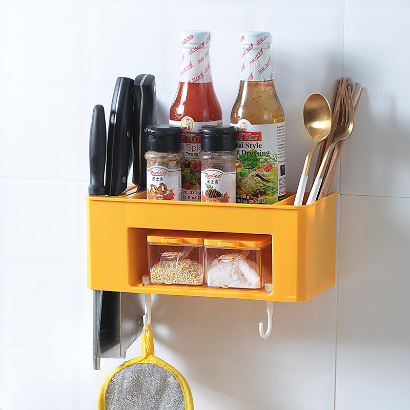 Kitchen Seasoning Storage Box Wall-Mounted Chopsticks Knife Holder Combination Storage Rack Oil Salt Sauce Vinegar Condiment Dispenser