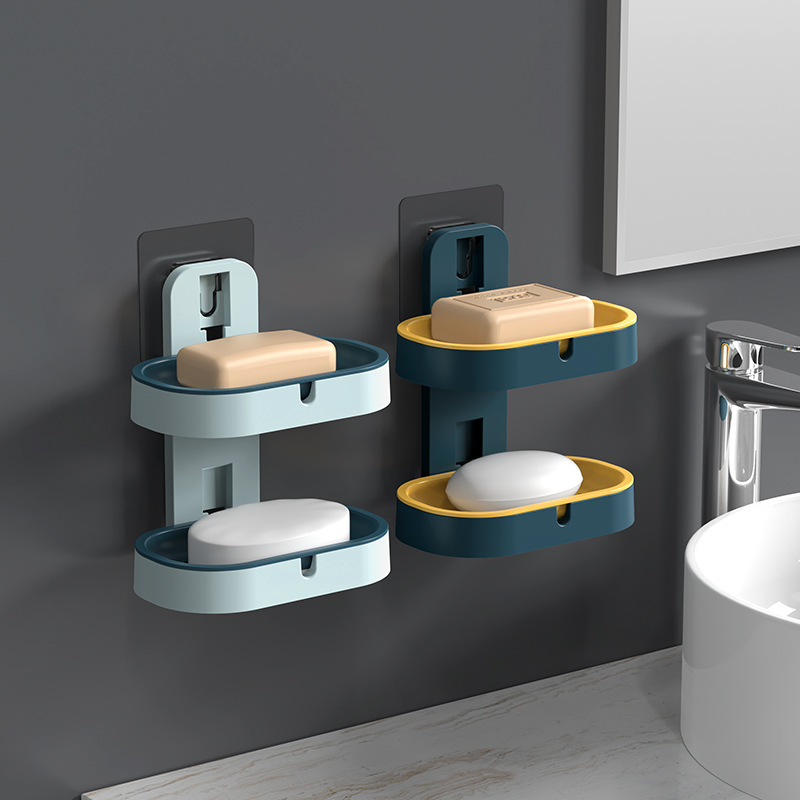 Fat Soap Box Rack Draining Toilet Creative Punch-Free Storage Rack Home Wall-Mounted Double Soap Box Soap Box Soap Box