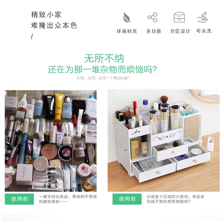 Cosmetics Storage Box with Mirror Large Capacity Simple Home Skin Care Products Dressing Table Storage Rack Zw2701 Cosmetics Storage Box with Mirror Large Capacity Simple Home Skin Care Products Dressing Table Storage Rack Zw2701