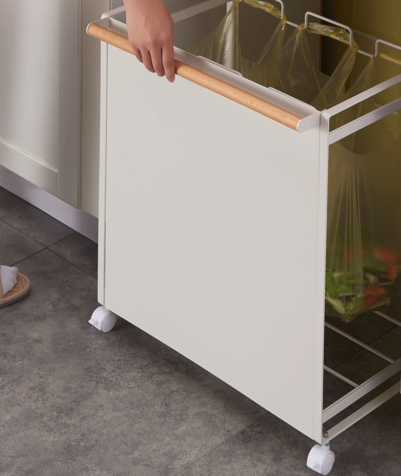 Iron Classification Trash Rack Three-Grid Mobile Pulley Wet and Dry Classification Garbage Rack Indoor and Outdoor Garbage Bag Storage Rack