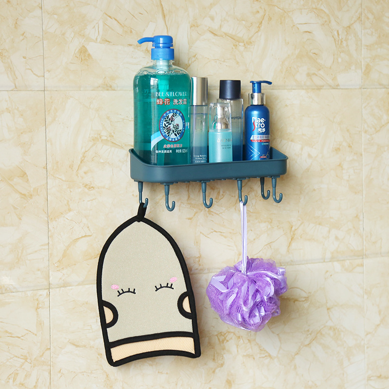 Storage Basket Punch-Free Bathroom Storage Rack with Hook Storage Basket Seamless Wall-Absorbing Bathroom Plastic Storage Rack