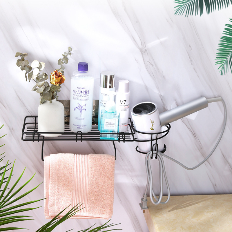 Bathroom Wrought Iron Hanging Basket, Wall-Mounted Storage Rack Wash Tableware Storage Towel Rack Multi-Purpose Storage Rack Hair Dryer Rack