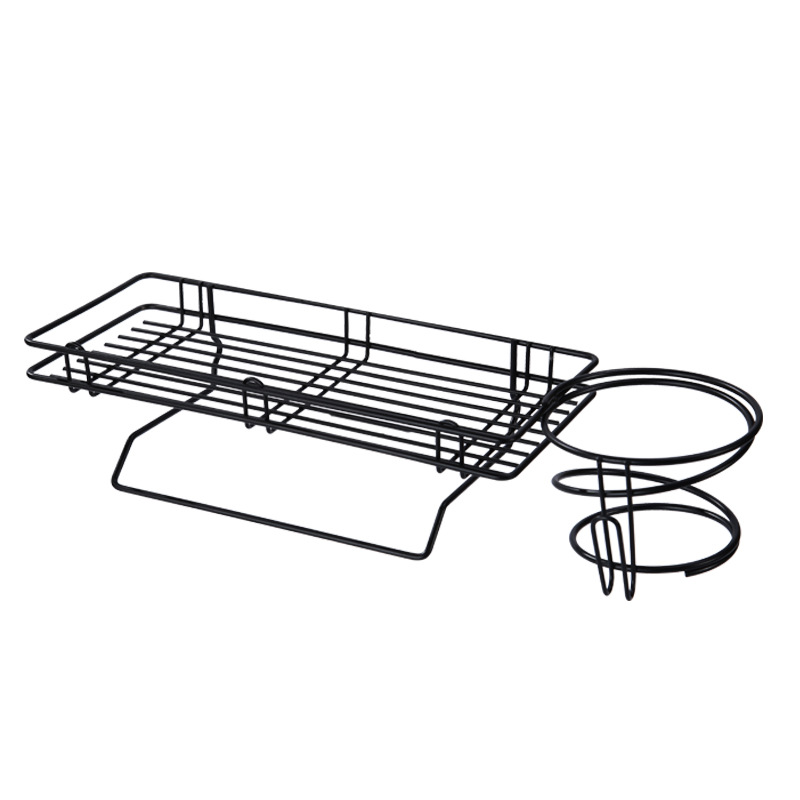 Bathroom Wrought Iron Hanging Basket, Wall-Mounted Storage Rack Wash Tableware Storage Towel Rack Multi-Purpose Storage Rack Hair Dryer Rack