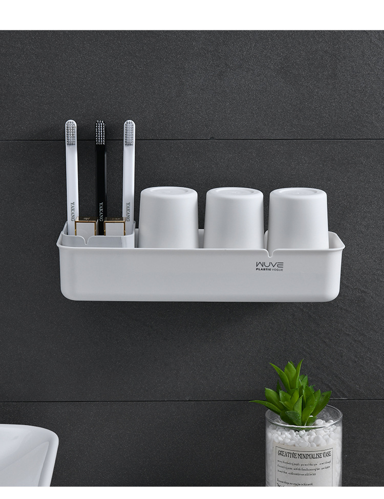 Bathroom Wall-Mounted Punch-Free Multi-Functional Wash Cup Holder Set Tooth Cup Toothbrush Holder Storage Rack