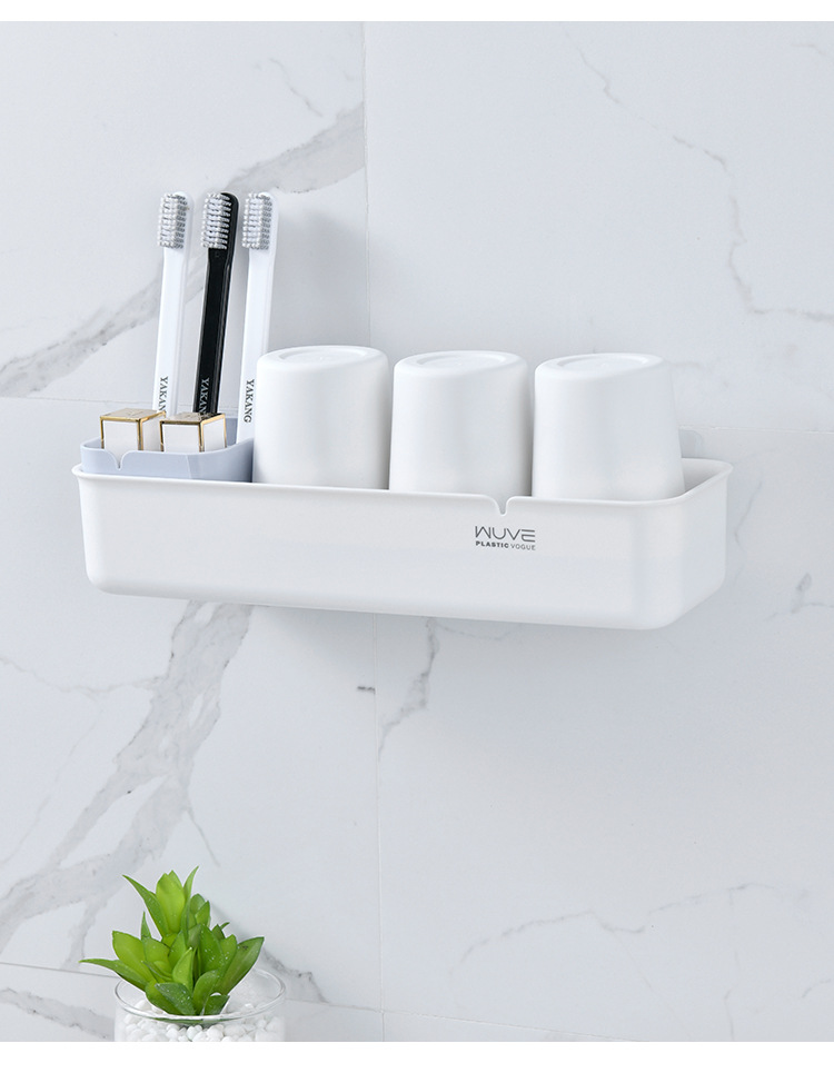 Bathroom Wall-Mounted Punch-Free Multi-Functional Wash Cup Holder Set Tooth Cup Toothbrush Holder Storage Rack
