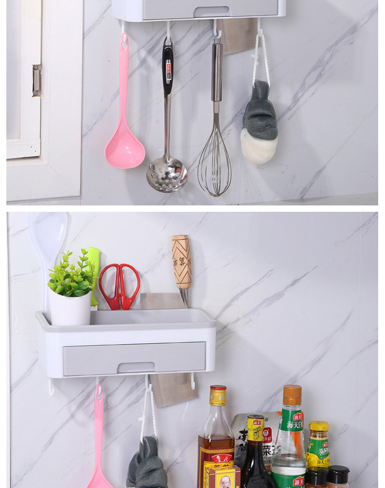 Drawer Storage Rack with Hook Storage Rack Dust-Proof Easy Cleaning Storage Rack Kitchen Seasoning Storage Rack Multi-Purpose Shelf