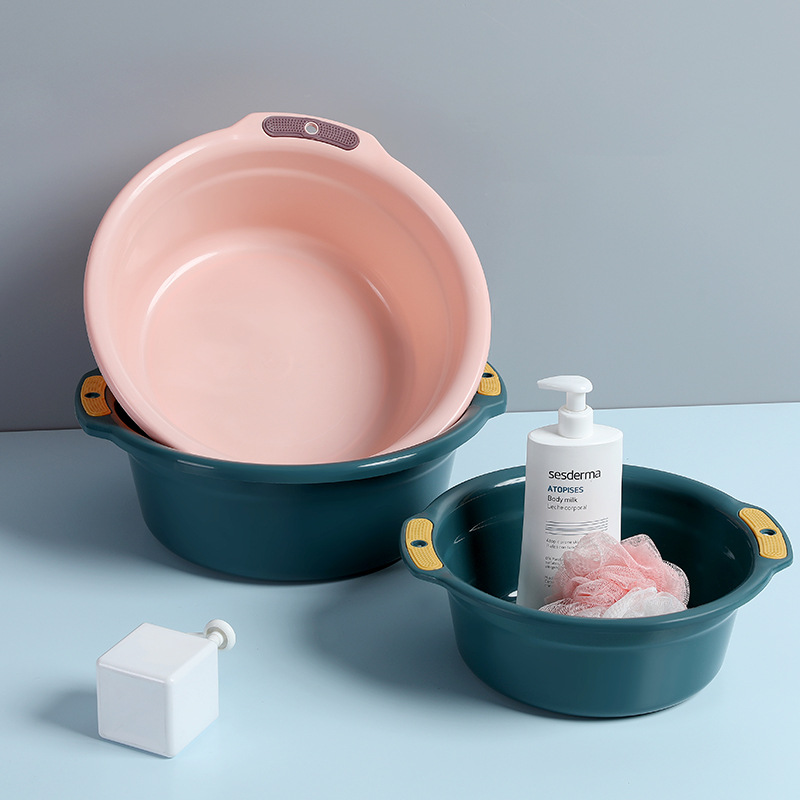 Home Wash Basin Contrast Color Thickened with Hole Wash Basin Large Laundry Basin Student Dormitory Wash Plastic Basin