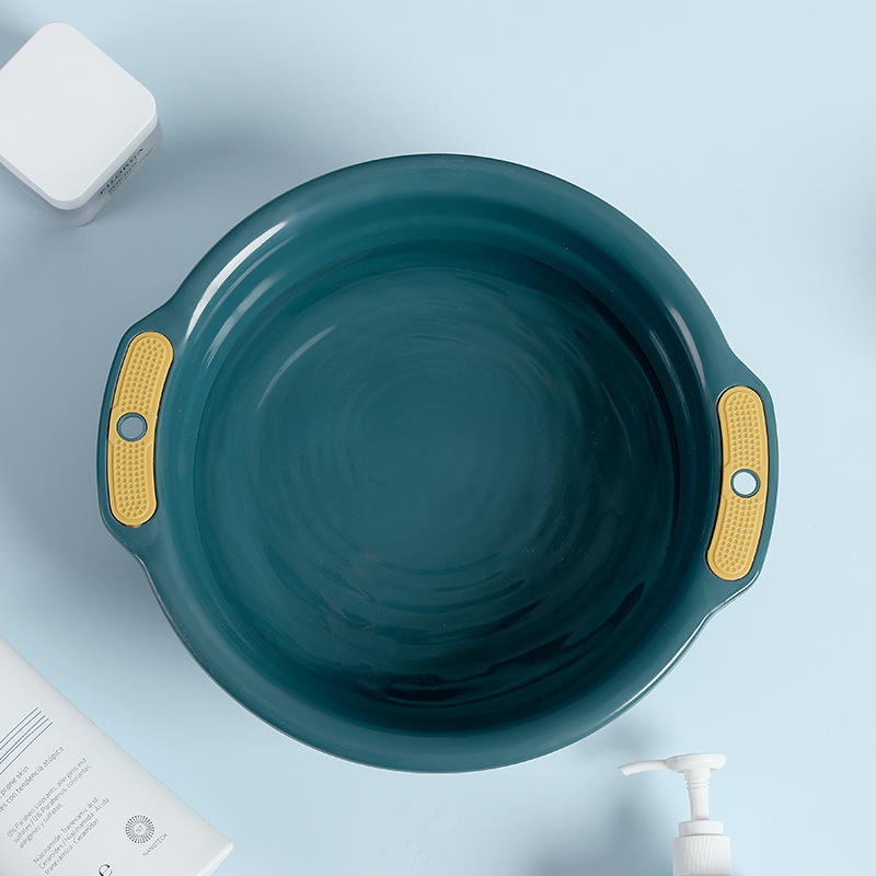 Home Wash Basin Contrast Color Thickened with Hole Wash Basin Large Laundry Basin Student Dormitory Wash Plastic Basin