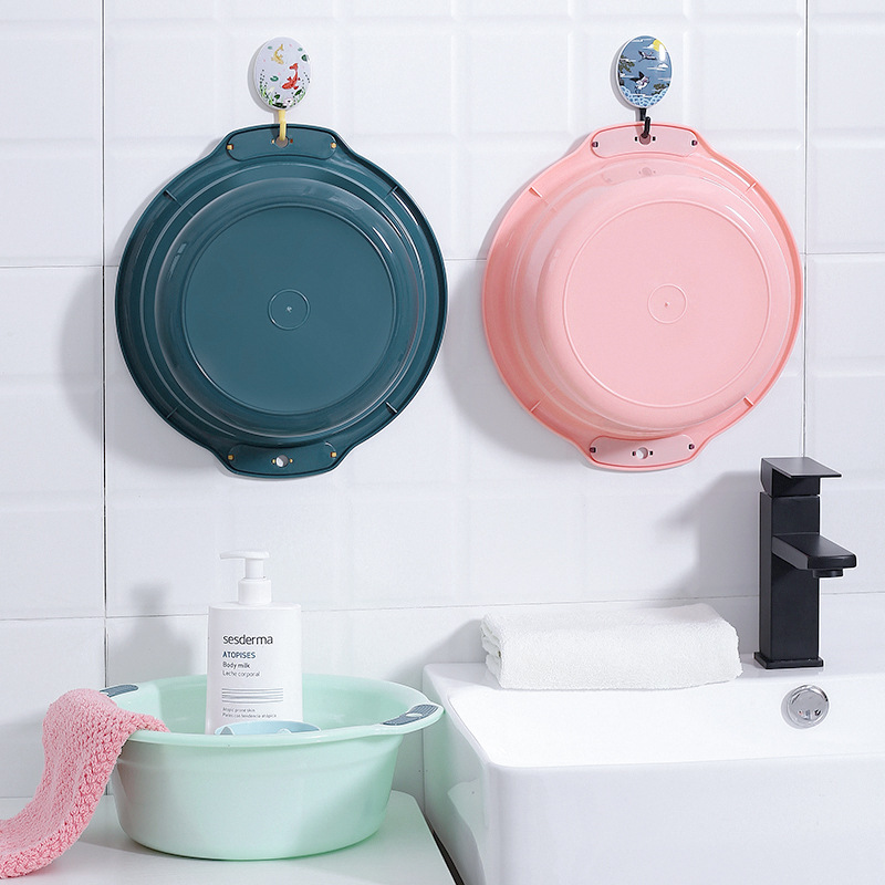 Home Wash Basin Contrast Color Thickened with Hole Wash Basin Large Laundry Basin Student Dormitory Wash Plastic Basin