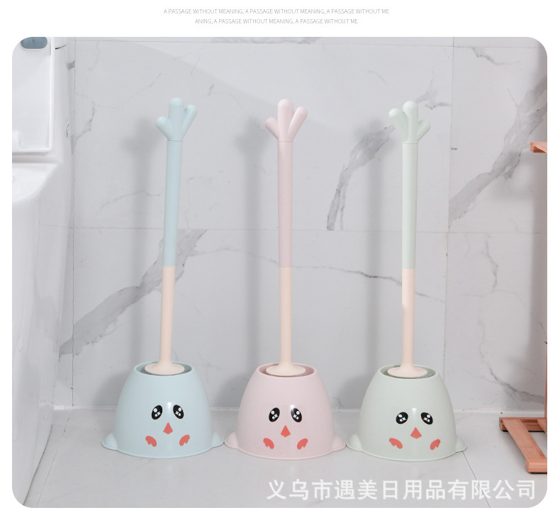 Children's Lovely Birds Toilet Brush Cartoon Style Brush No Dead Angle Floor Toilet Brush Nordic Three Colors Optional