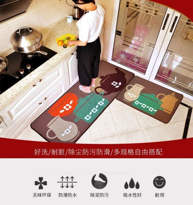Floor Mat Kitchen Carpet Non-Slip Mat Long Oil-Resistant Feet Mat Washable Bedroom Bathroom Door Mat Absorbent