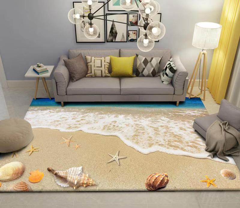 Super soft velvet ocean floor mat bathroom kitchen hd printing 3D non-slip mat water absorption carpet door mat foot pad
