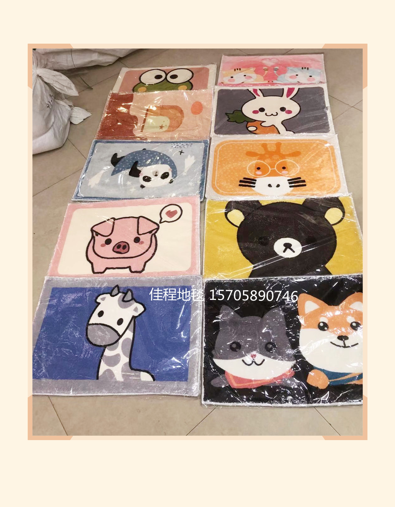 New Style Cashmere-like Printed Mat Cartoon Animal Mat Non-Slip Mat Cashmere-like Foot Mat Household Mat