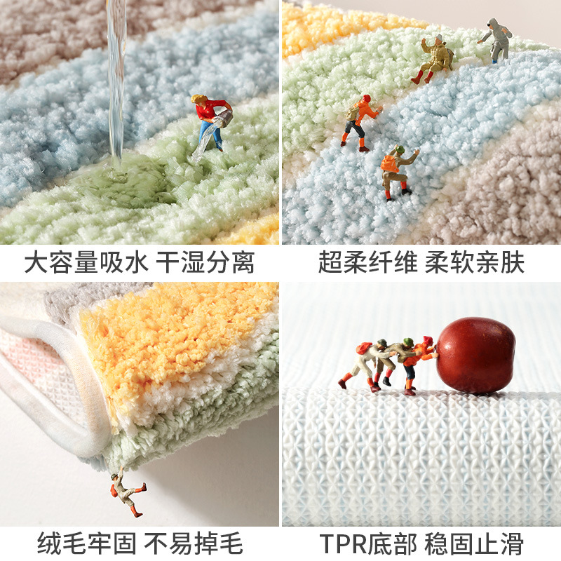 Cross-Border Simple Thickened Bathroom Absorbent Floor Mat Carpet Doorway Entrance Household Flocking Non-Slip Mat Bedroom Foot Mat
