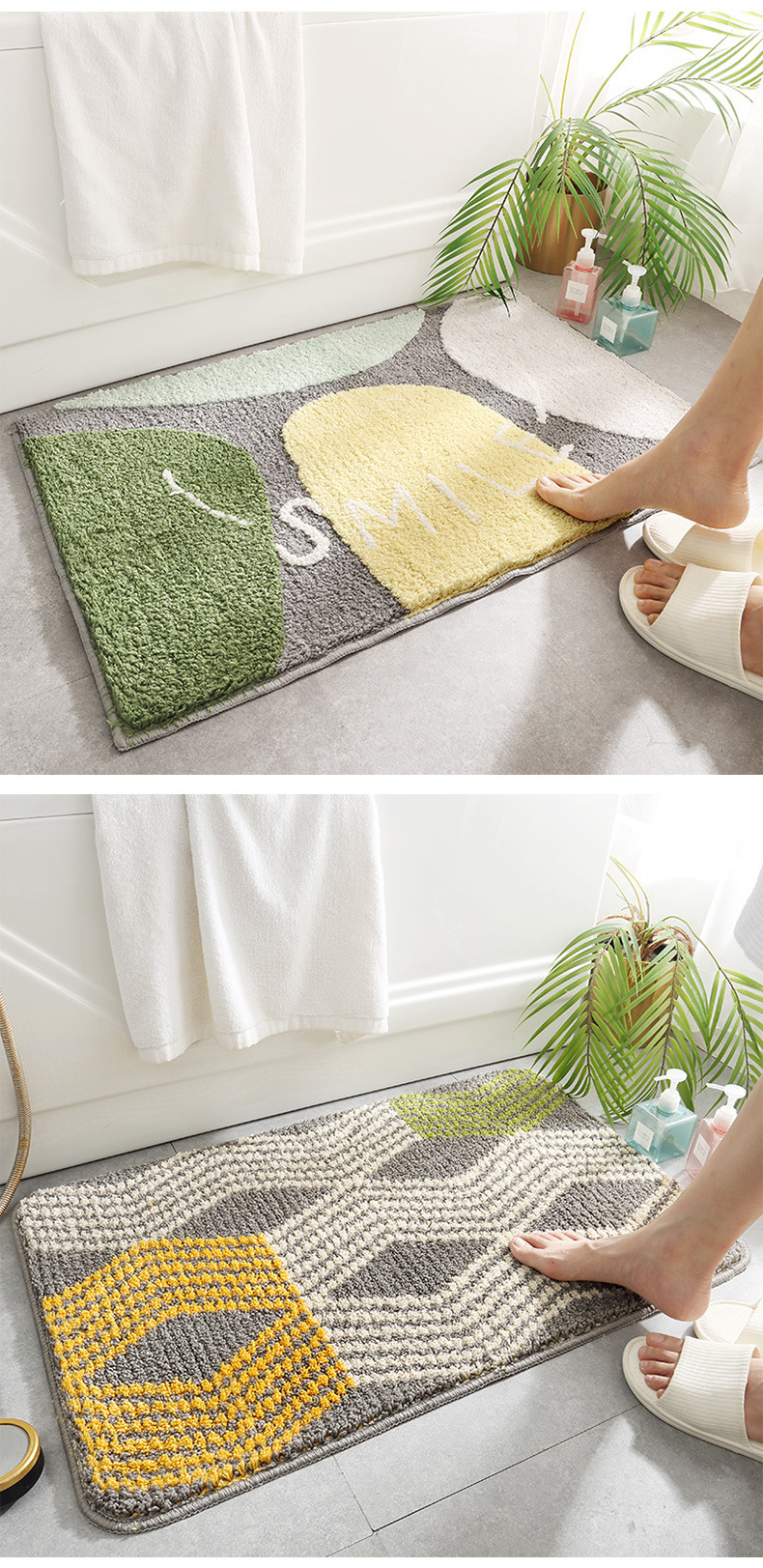 Cross-Border Simple Thickened Bathroom Absorbent Floor Mat Carpet Doorway Entrance Household Flocking Non-Slip Mat Bedroom Foot Mat