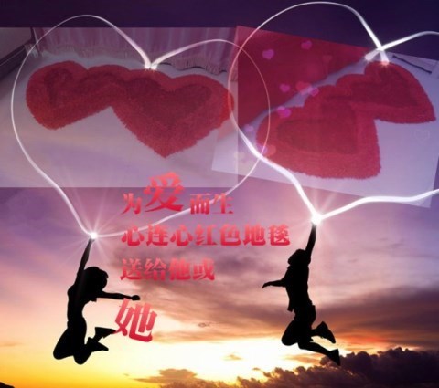 Stretch Silk Bedside Carpet Double Heart-Shaped Love Heart-Shaped Floor Mat Living Room Bedroom Peach Heart Carpet Non-Slip Mat South Korean Silk
