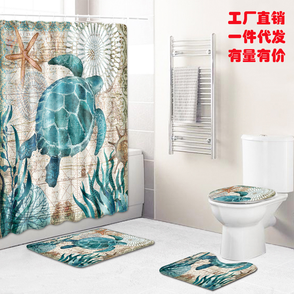 Factory Direct Sales European and American Retro Bathroom Four-Piece Waterproof Shower Curtain Bedroom Carpet Floor Mat Non-Slip Mat Cross-Border Hot Selling