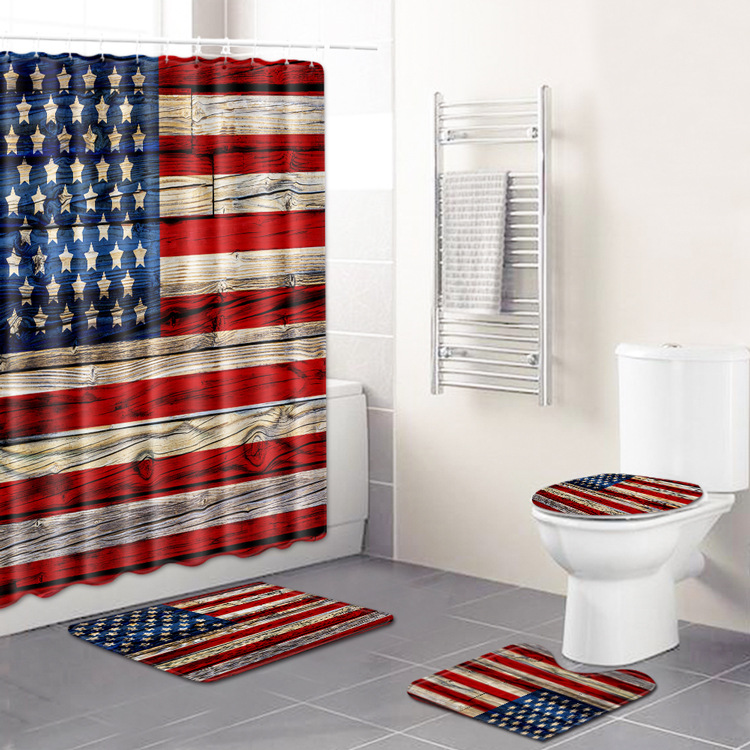 Factory Direct Sales European and American Retro Bathroom Four-Piece Waterproof Shower Curtain Bedroom Carpet Floor Mat Non-Slip Mat Cross-Border Hot Selling