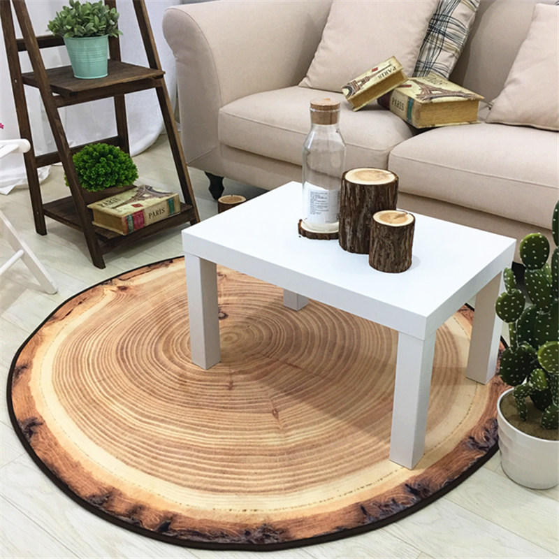 Nordic Style round Carpet Wood Grain Annual Ring Personality Creative Coffee Table Bedroom Computer Chair Non-Slip Mat Material Selection