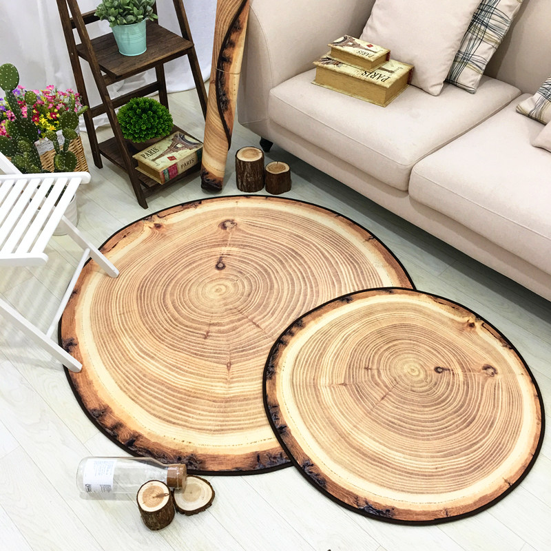 Nordic Style round Carpet Wood Grain Annual Ring Personality Creative Coffee Table Bedroom Computer Chair Non-Slip Mat Material Selection