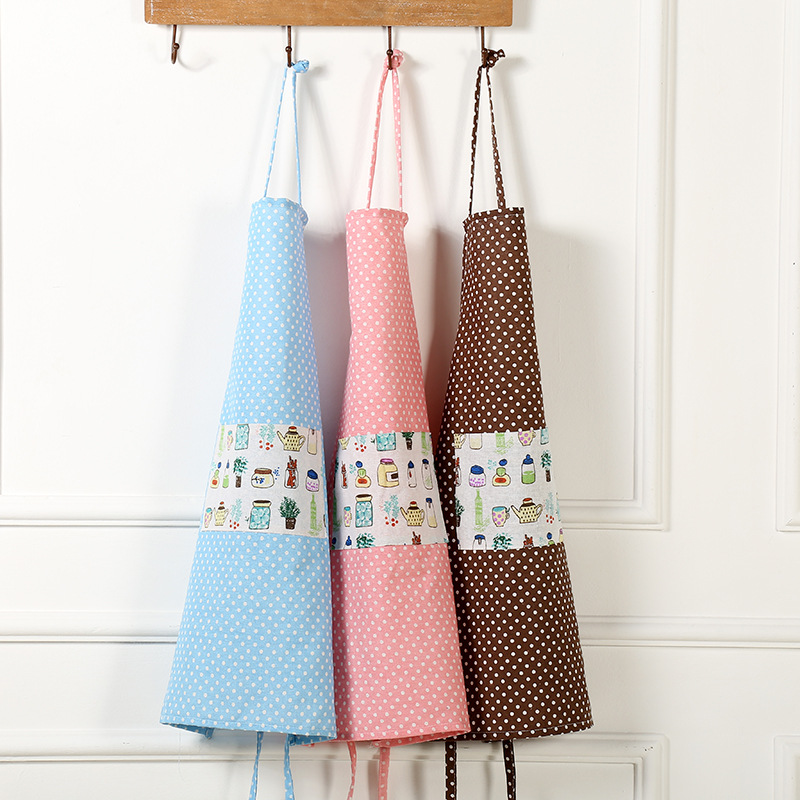 Fanqu Korean Fashion Dot Patch Apron Waterproof Sleeveless Cotton Linen Apron Factory Direct Sales