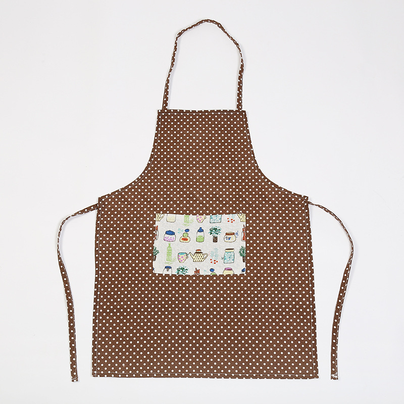 Fanqu Korean Fashion Dot Patch Apron Waterproof Sleeveless Cotton Linen Apron Factory Direct Sales