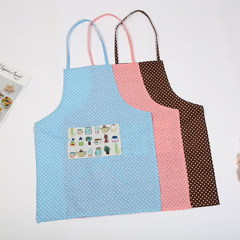Fanqu Korean Fashion Dot Patch Apron Waterproof Sleeveless Cotton Linen Apron Factory Direct Sales