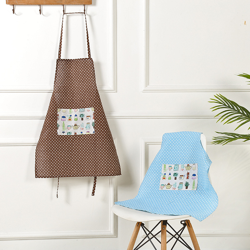 Fanqu Korean Fashion Dot Patch Apron Waterproof Sleeveless Cotton Linen Apron Factory Direct Sales