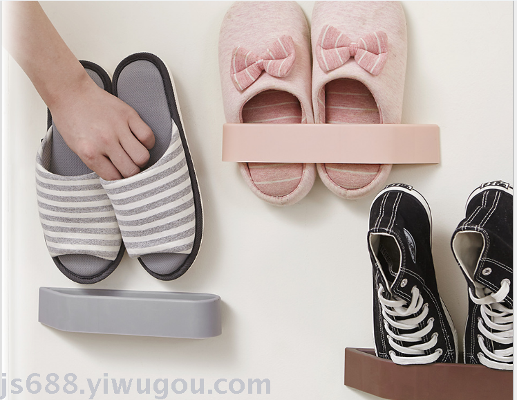 Plastic shoe rack wall - type non - punching multi - function paste bathroom kitchen towel rack rack