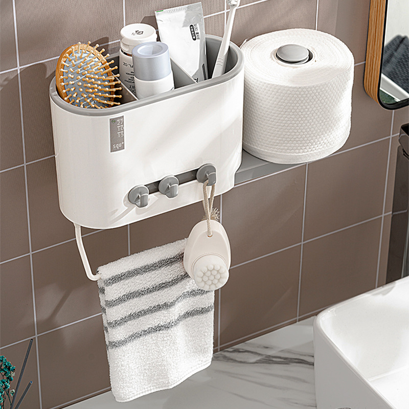 Punch-Free Chopsticks Holder Kitchen Wall-Mounted Tableware Drainer Toilet Bathroom Roll Holder Towel Storage Rack